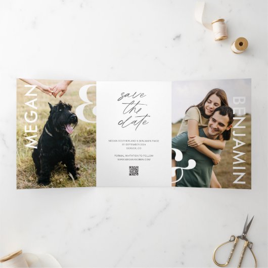 Faire-part Trois Volets Simple Style Bold Enregistrer la date Plusieurs ph (Intérieur)