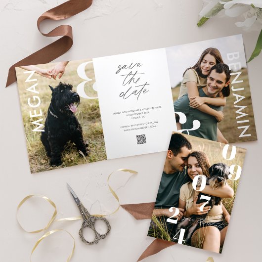 Faire-part Trois Volets Simple Style Bold Enregistrer la date Plusieurs ph
