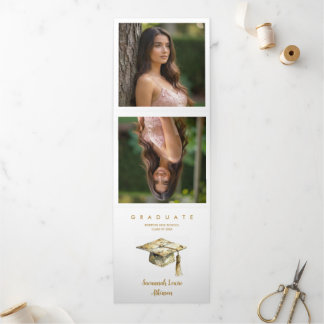 Faire-part Trois Volets Sophisticated Graduation Cap Pastel Tones Glitter