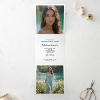 Faire-part Trois Volets Stylish Quinceañera Tiara Pastel Tones & Glitter