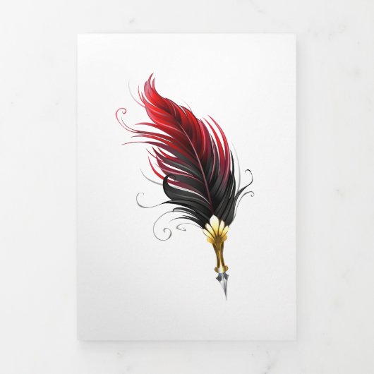 Faire-part Trois Volets Stylo rouge en plumes avec nib or (Page de couverture)