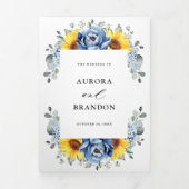 Faire-part Trois Volets Sunflower Dusty Blue Slate Peony Floral Mariage Tr (Page de couverture)