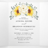 Faire-part Trois Volets Sunflower Ivory Peony Floral QR Code Mariage (Intérieur au milieu)