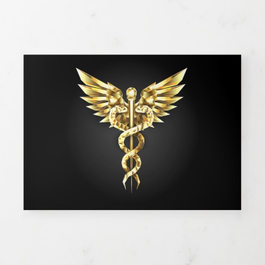 Faire-part Trois Volets Symbole caducee polygonale or (Page de couverture)