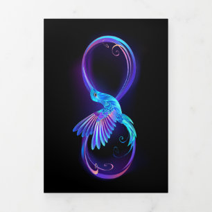 Faire-part Trois Volets Symbole de l'infini néon avec colibri lumineux
