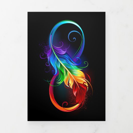 Faire-part Trois Volets Symbole d'infini avec plume arc-en-ciel (Page de couverture)