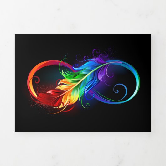 Faire-part Trois Volets Symbole d'infini avec plume arc-en-ciel (Page de couverture)