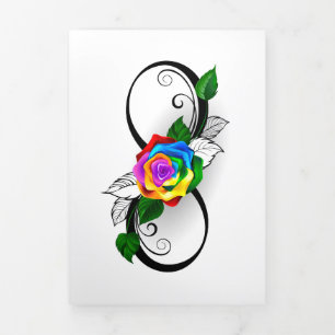 Faire-part Trois Volets Symbole d'infini avec Rose arc-en-ciel