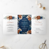 Faire-part Trois Volets Terracotta Bleu Marine Verdure Géométrique Tr (Intérieur)