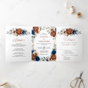 Faire-part Trois Volets Terracotta Marine Bleu Vert Mariage géométrique