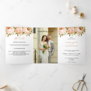 Faire-part Trois Volets Terracotta Rose Hydrangea Fleurie Mariage