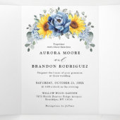 Faire-part Trois Volets Tournesol Dusty Blue Slate Peony Mariage floral (Intérieur au milieu)