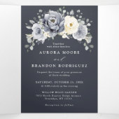 Faire-part Trois Volets Tri de mariage hivernal rustique floral gris argen (Intérieur au milieu)
