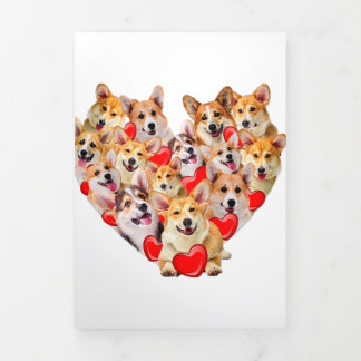 Faire-part Trois Volets Valentines Jour Corgi Chien Coeur Tee mignon Chiot