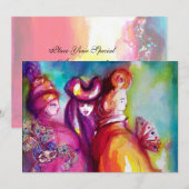 Faire-part TROISIÈME BAL masqué ,or rouge jaune bleu (Devant / Derrière)