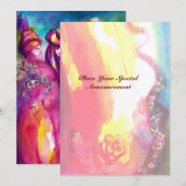 Faire-part TROISIÈME MASQUE ,bal masqué ,or rouge jaune bleu (Devant / Derrière)