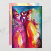 Faire-part TROISIÈME MASQUE, fête mascarade, or rouge bleu ja (Devant / Derrière)