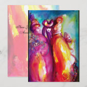 Faire-part TROISIÈME MASQUE, soirée masquée, or rouge jaune b (Devant / Derrière)