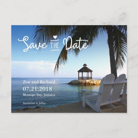 Faire-part Tropical Beach Enregistrer la date Carte postale (Devant)