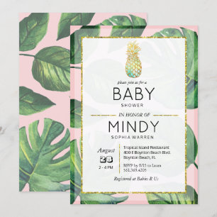 Faire-part tropical de baby shower avec ananas et 