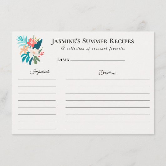 Faire-part Tropical Floral Summer Recipe Card Coastal (Devant)