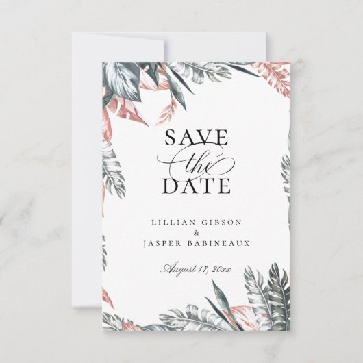 Faire-part Tropics moderne Palm Frame Enregistrer la date (Devant)