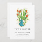 Faire-part Tulipes rouges modernes Vase bleu Floral Moving (Devant / Derrière)