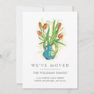 Faire-part Tulipes rouges modernes Vase bleu Floral Moving