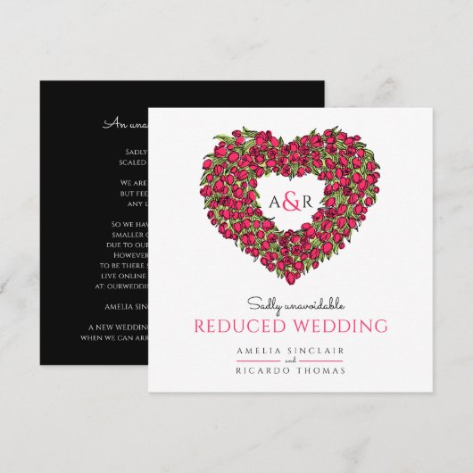 Faire-part Tulipes rouges monogramme cœur réduit mariage (Devant / Derrière)