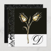 Faire-part TULIPS DE DIAMANT, Monogramme de Damas noir et bla (Devant / Derrière)