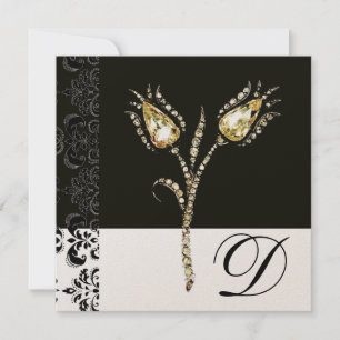 Faire-part TULIPS DE DIAMANT, Monogramme de Damas noir et bla