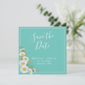 Faire-part Turquoise & blanc Enregistrer la date Code QR (Debout devant)