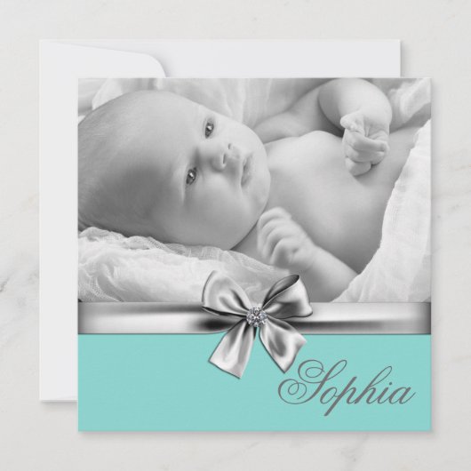 Faire-part Turquoise Blue Girls Photo Annonces de naissance (Devant)