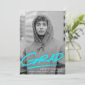 Faire-part Turquoise | Diplôme photo moderne pointillé (Debout devant)