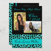 Faire-part turquoise d'obtention du diplôme de (Devant / Derrière)