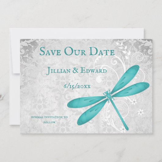 Faire-part Turquoise Dragonfly Enregistrer la date (Devant)