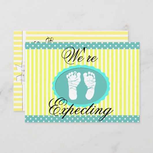 Faire-part turquoise et jaune "Nous nous attendons (Devant / Derrière)