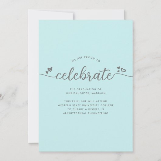 Faire-part Turquoise Graduation 4 Photo Moderne Script Coeurs (Dos)