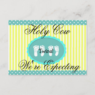 Faire-part Turquoise & Jaune "We're attenecting Twins" Faire-