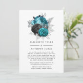 Faire-part Turquoise, Noir et Fleurs Mariage Argent Mise à Jo (Debout devant)