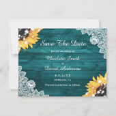 Faire-part Turquoise Tournesol Dentelle Burlap Coeurs Mariage (Dos)