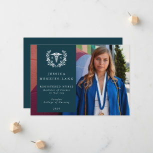Faire-part Turquoise + White Laurel Wreath Registered Nurse P