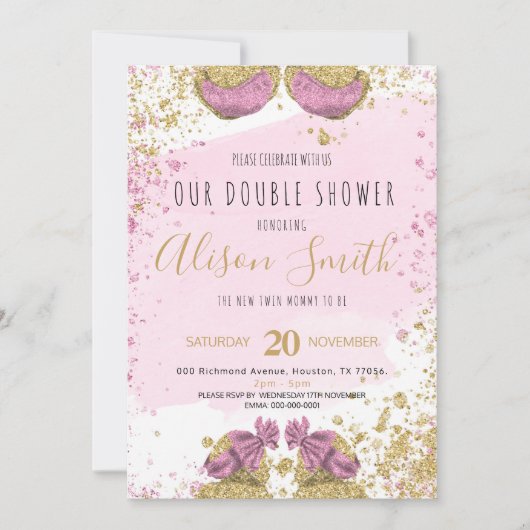 Faire-part Twin filles mignonne parties scintillant Baby show (Devant)