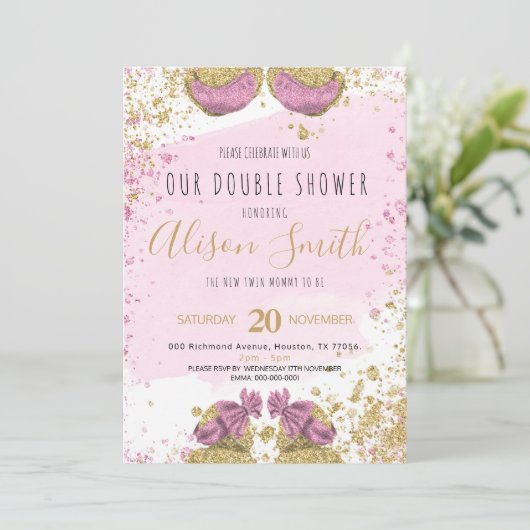 Faire-part Twin filles mignonne parties scintillant Baby show (Debout devant)