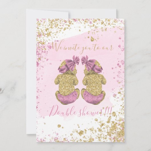 Faire-part Twin filles mignonne parties scintillant Baby show (Dos)