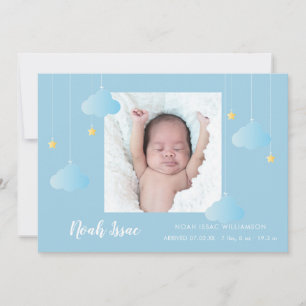 Faire-part Twinkle Twinkle Bébé Garçon Bleu Photo Mignon Nais