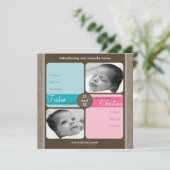 Faire-part TWINS BABY MERCI :: chéri 1SQ (Debout devant)