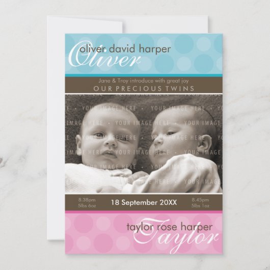 Faire-part TWINS BABY MERCI :: harmonie 1P (Devant)