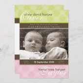 Faire-part TWINS BABY MERCI :: harmonie 2P (Devant / Derrière)