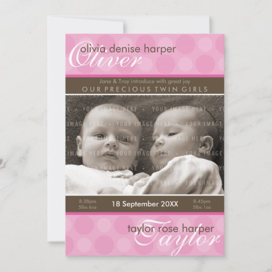 Faire-part TWINS BABY MERCI :: harmonie 6P (Devant)